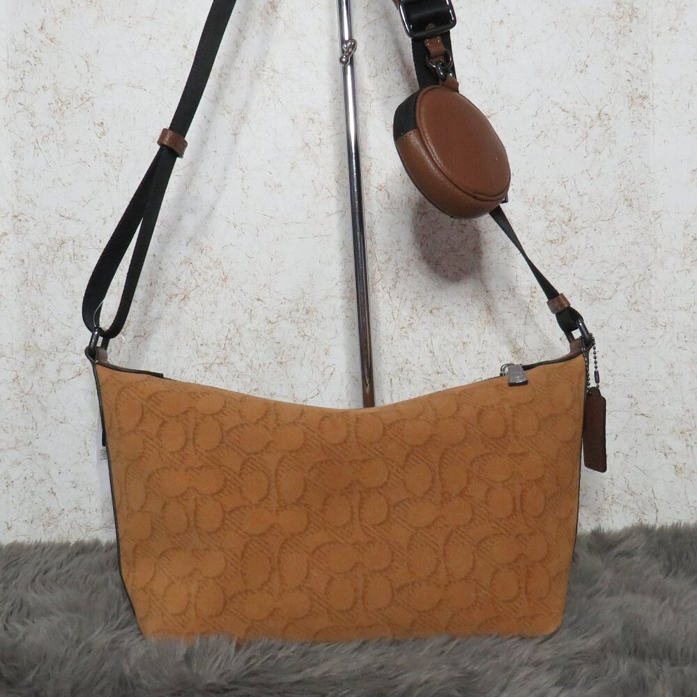 Coach Small Flinn Crossbody with Pouch in Signature Suede (Caramel)